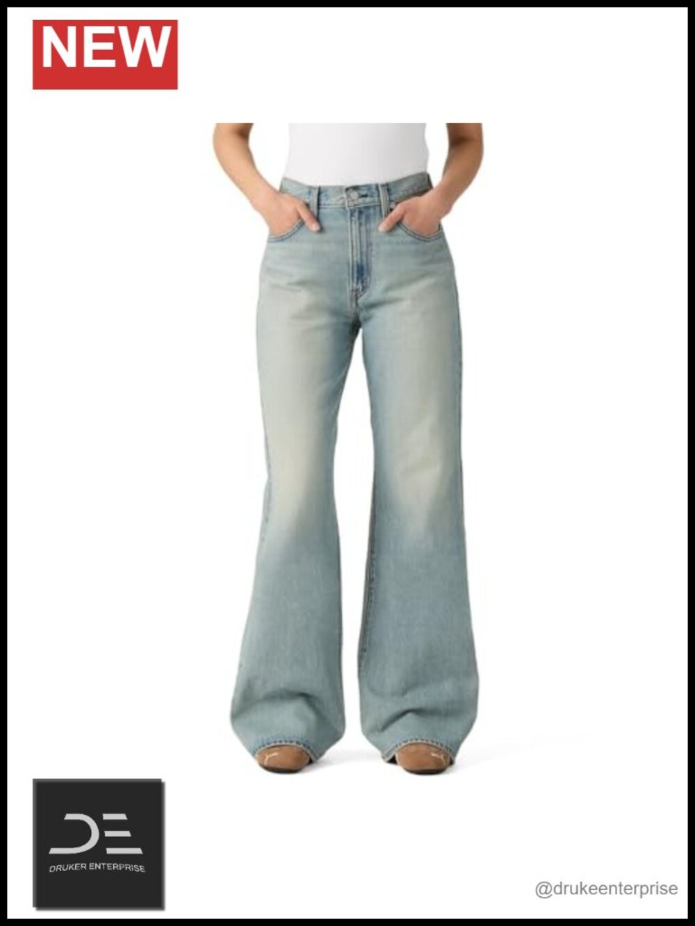 Women's High Rise Flare Jeans Non-Stretch Cotton Zip Fly